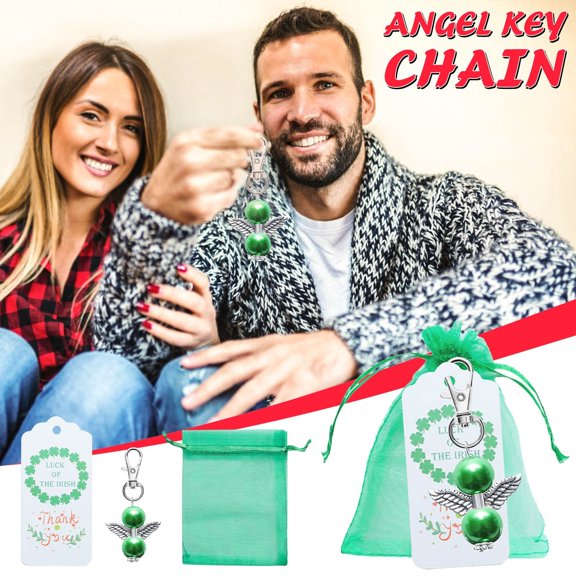 Teissuly 20 Sets Angel Keychain Pearl Angel Wing with Organza Bags/Thank You Kra