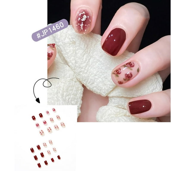 Teissuly 24 Of Fake Nails Nail Art Patches Wearable Nail Art Products Removable 1ML Glue