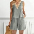 thumbnail image 1 of Teissuly 2PC Fashion Woman Round Neck Sleeveless Blouse +Loose Pockets Pants Sets, 1 of 7