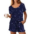 thumbnail image 1 of Teissuly 2PC Fashion Woman V Neck Short Sleeve Blouse +Loose Pockets Pants Sets, 1 of 5