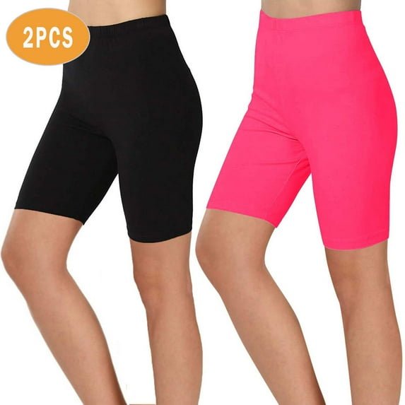 Teissuly 2PC Women's Fashion Solid Color Leggings With Yoga Sport Elastic Quarter Pants Shorts Leggings