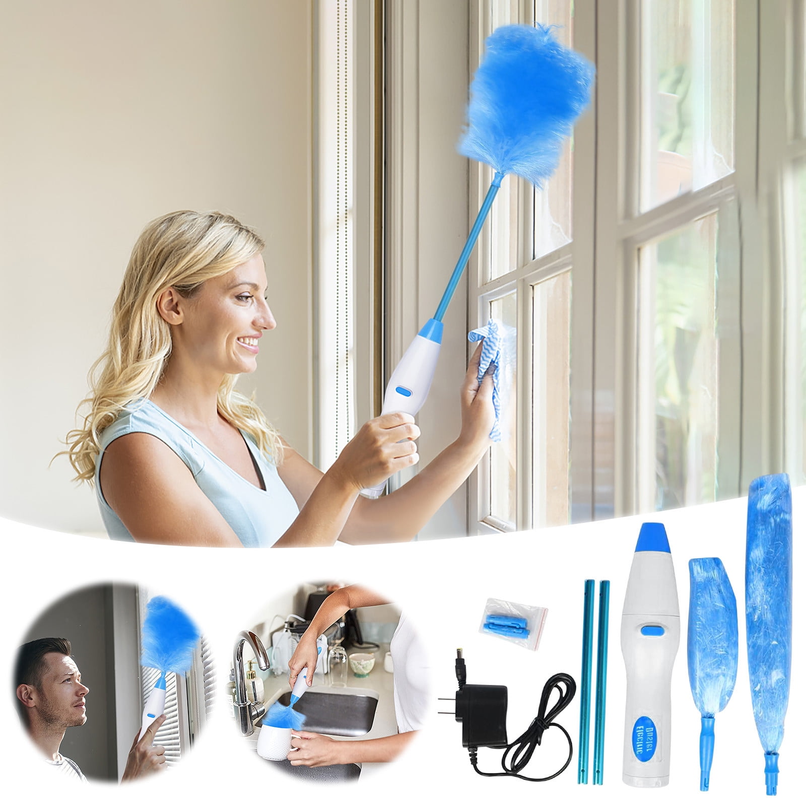 Teissuly 360 ° Spin Hurricane Adjustable Electric Feather Duster Vacuum