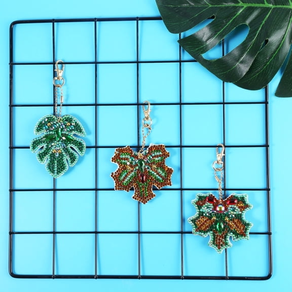 Teissuly 3Pcs 5D Keyrings DIY Painting Full Diamond Drill Need