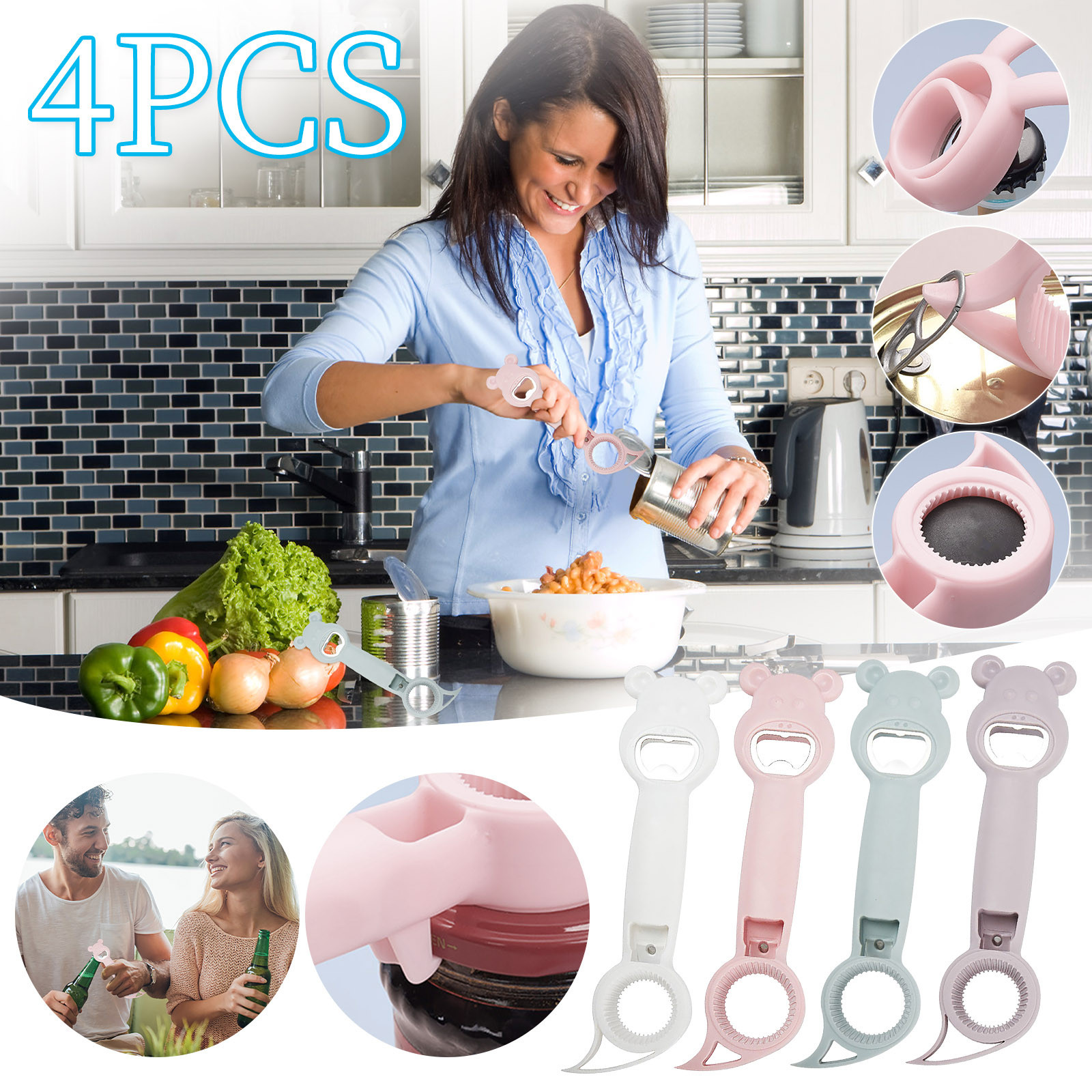 Teissuly 4 In 1 Beer Bottle Opener,2023 New Multifunction Jar Can Beer