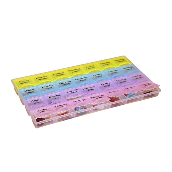 Teissuly 7 Days Pill Holder Organizer Tablet Box Weekly Medication Case Daily AM Morning Noon PM Night Container Compartments Detachable Dispenser