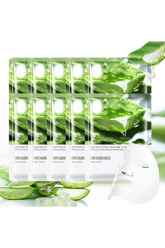 Aloe Veras Face Mask Moistures Aloe Veras Cloth Mask Moisturising Mask Face For Teenage Girls And Women - Refreshing And Cleansing 10pcs 250ml