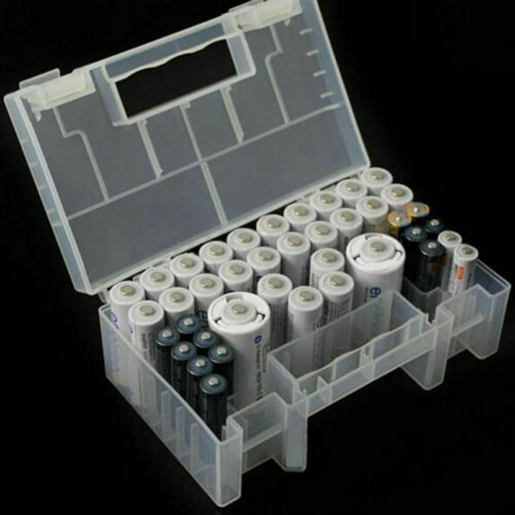 Teissuly Battery Case AA/AAA Battery Holder Container Compact Portable Organizer Storage Case Insulative Plastic Clear Protective Battery Case for Travelling/Home/Office/School/Garage