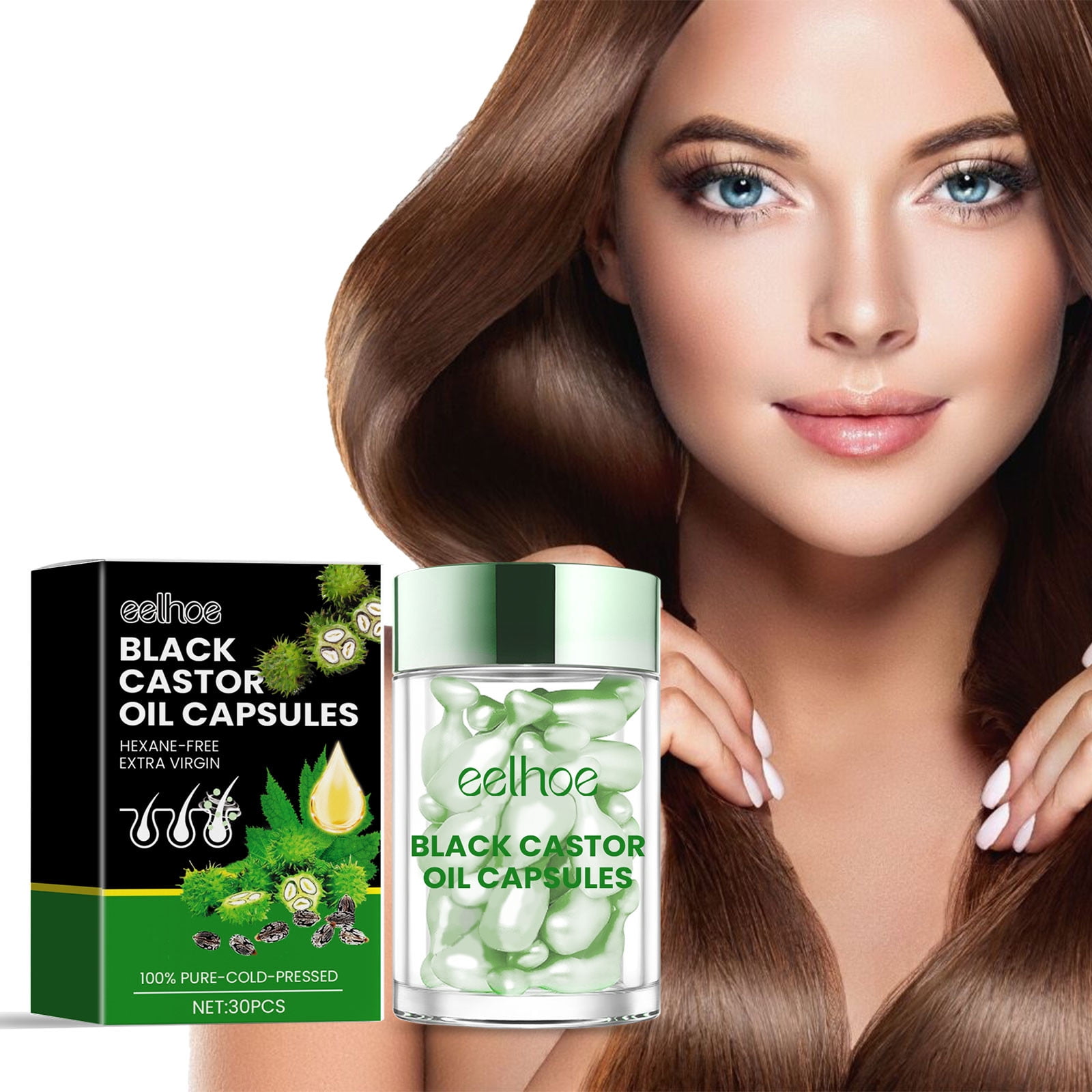 Teissuly Black Castor Oil Capsules 30PCS ,Black Castor Oil Massage Oil Hair Care Eyelash Care