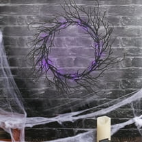 Teissuly Black Decoration Halloween Wreath For Front Door- Pre-lit Artificial Halloween Front Door Wreath For Indoor- Outdoor-Home-Party Wreath-With Light Without Batt