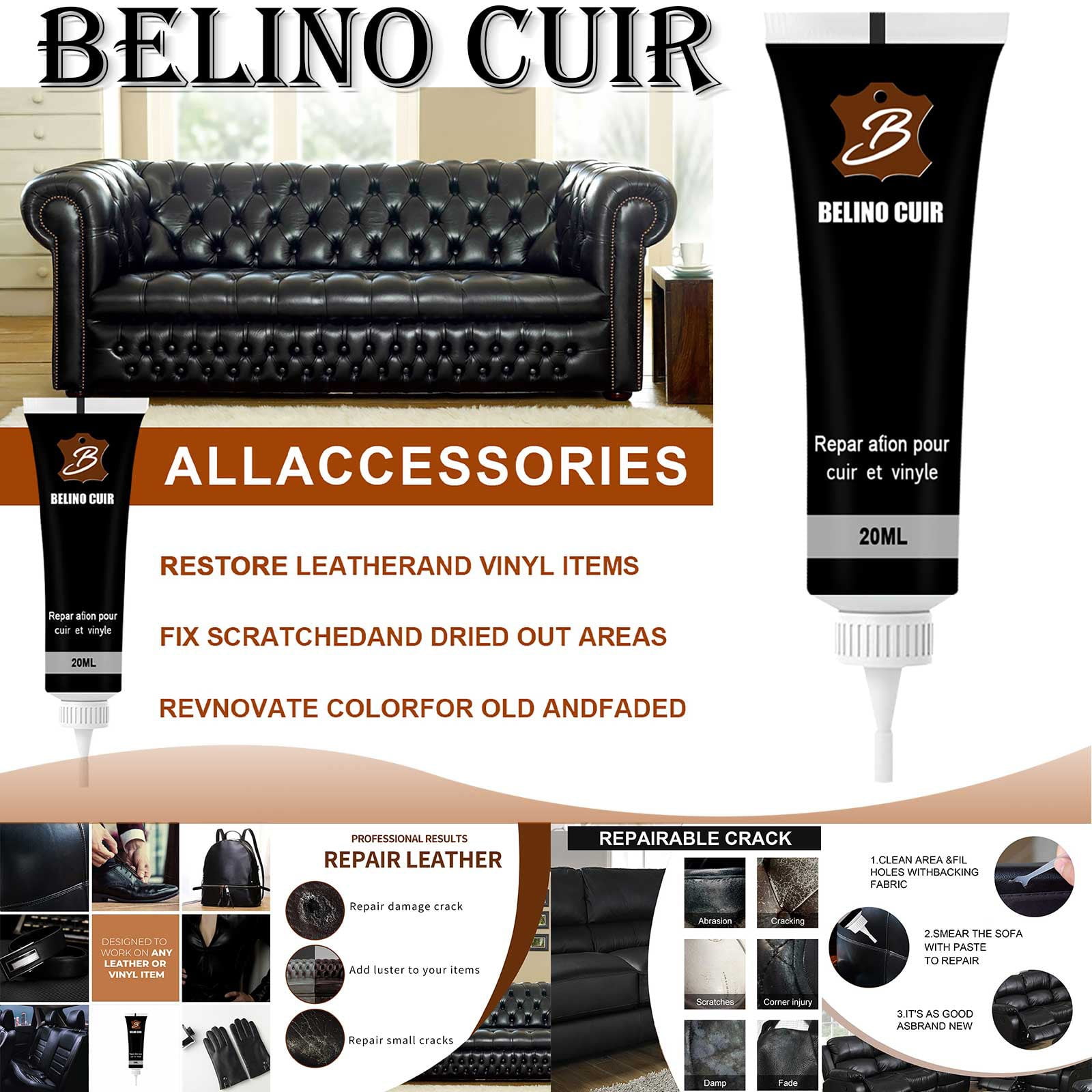 Teissuly Black Leather Repair Kits for Couches Vinyl & Upholstery
