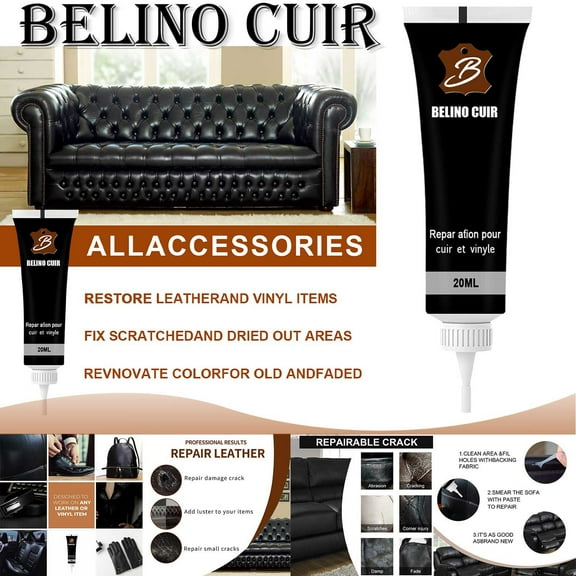 Teissuly Black Leather Repair Kits for Couches - Vinyl & Upholstery Repair Kit for Car Seats, Sofa & Furniture - Liquid Scratch Filler Formula Repairs Couch Tears & Burn Holes