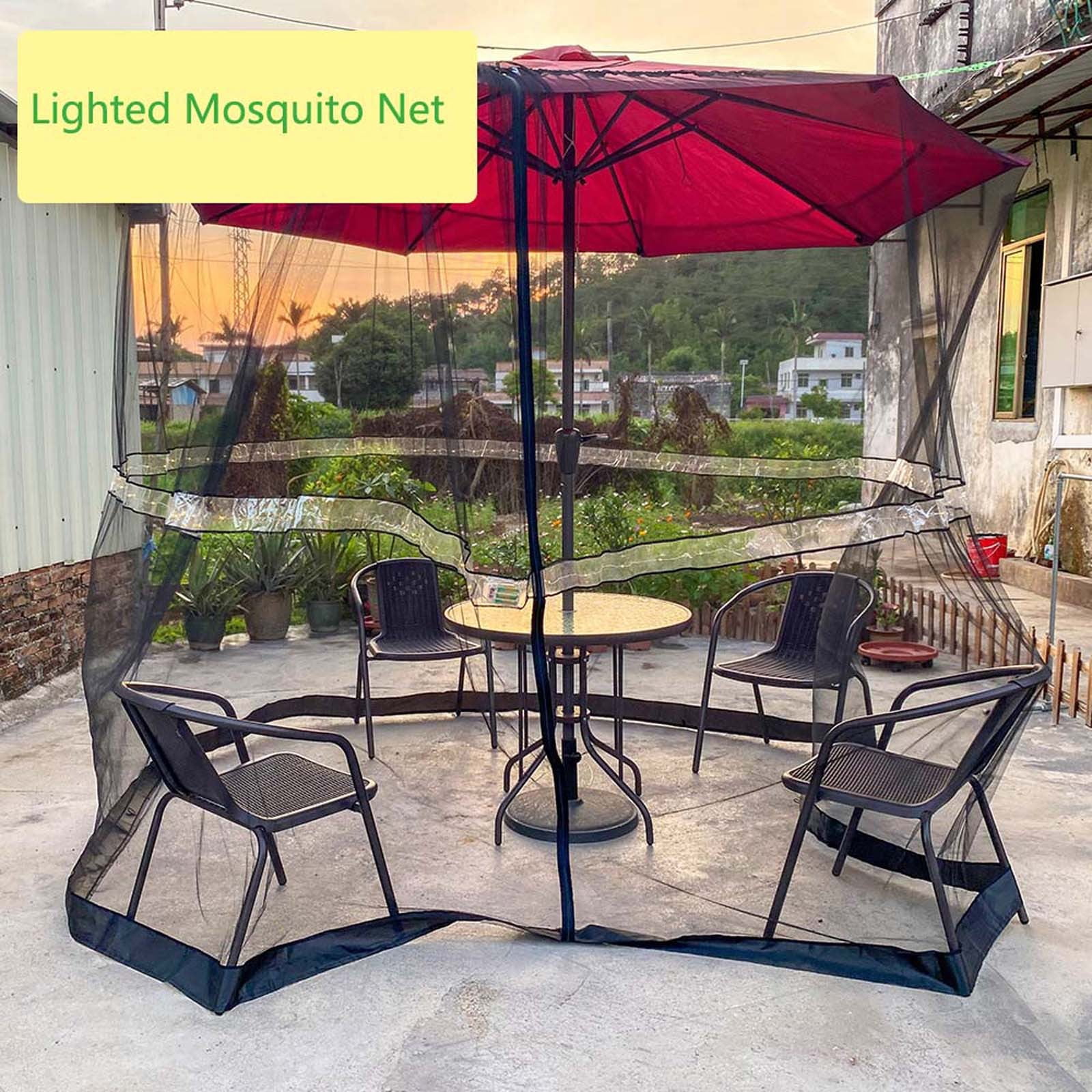 Teissuly Black Patio Umbrella Mosquito Netting, With Double Zipper Door