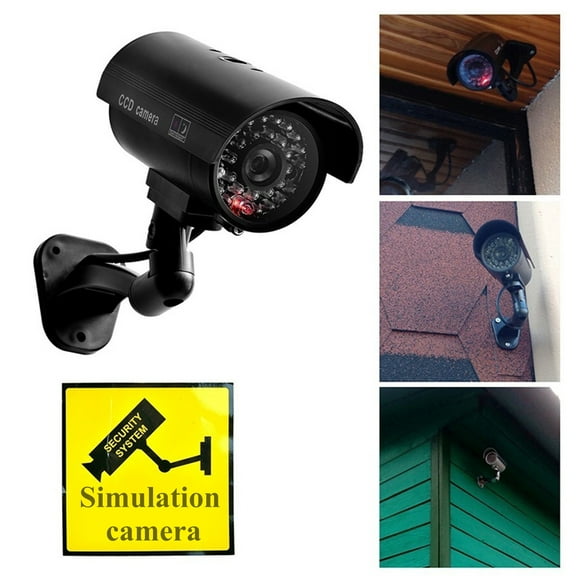 Teissuly Bullet Dummy Fake Surveillance Security CCTV Solar Powered Camera Simulation Monitor with LED Flashing Light, Outdoor and Indoor Use for Homes & Business