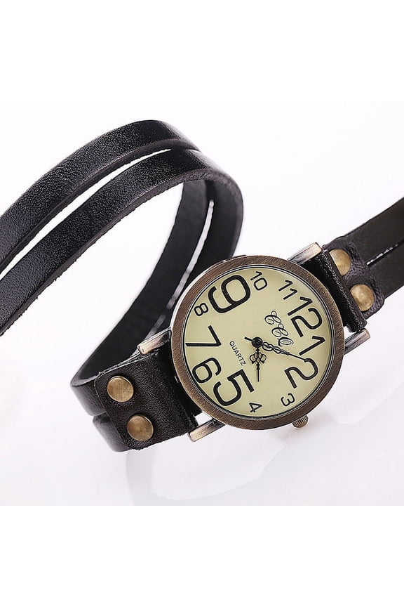 CCQ Brand Vintage Cow Leather Bracelet Watch Men Women Wristwatch Quartz BK
