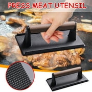 Teissuly Cast Iron Grill Press - Heavy-Duty Griddle Press with Wooden Handle, Speeds Up Cooking Time on Steak, Burger Patty, Meats, Bacon, Quesadillas & More, Leave an Attractive Mark on Any Meat