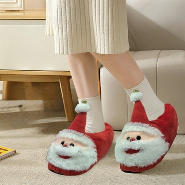 Teissuly Christmas Slippers For Both Men And Women Santa Slippers Cute Plush Into Non Slip