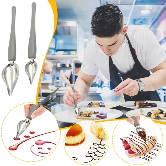 Teissuly Culinary Drawing Decorating Spoons Set,Kitchen Tool Stainless Steel Painting Spoon Cuisine Food Pen Lap Spoon Dessert Baking Tool Spoon