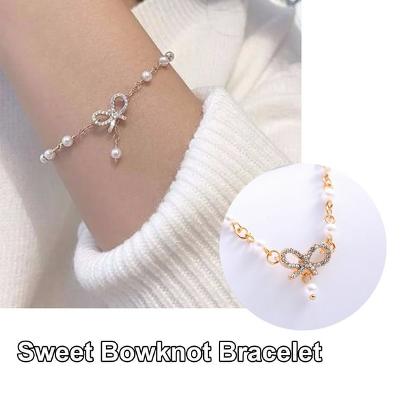 Teissuly Cute Girl Bowknot Bracelet Sweet Zircon Small Best Friend Bracelet
