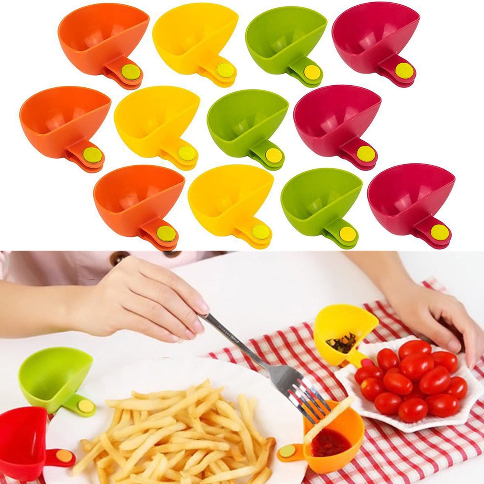 Teissuly Dip Clip Bowl Plate Holder 12pcs Color Plastic Dish Chip And