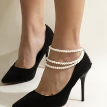 Teissuly Elegant Imitation Pearl Beaded Tassel Anklet Women's Trend Geometric Chain And Foot Decoration Paired With High Heels
