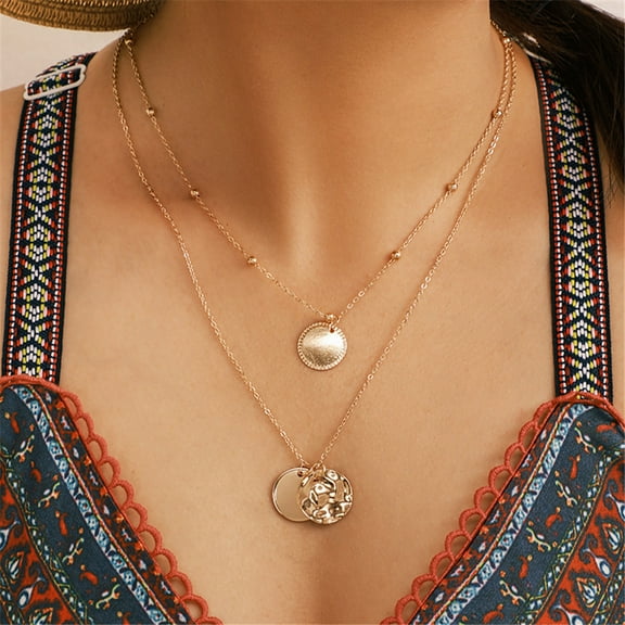 Teissuly Fashion Geometric Alloy Irregular Smooth Round Multi-Layer Necklace