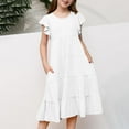 thumbnail image 1 of Teissuly Fashion Girls' Summer New Short Sleeve Ruffled Pockets Round-Neck Solid Dress, 1 of 7