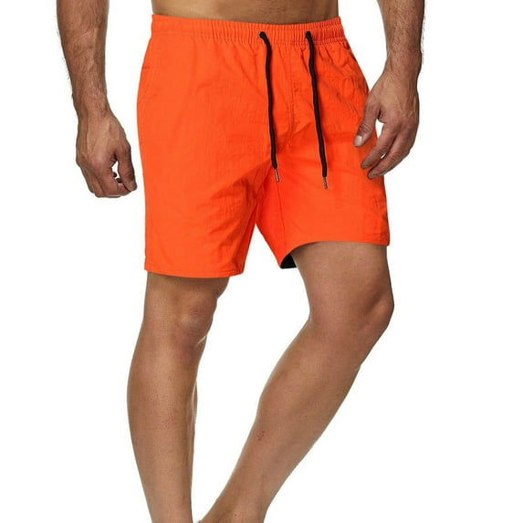 Teissuly Fashion Man Solid Elastic Waist Mid Waist Loose Pockets Bandage Short Pants