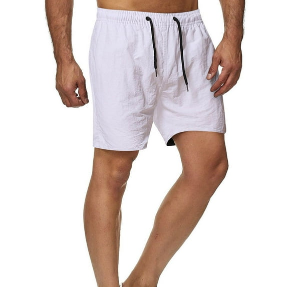 Teissuly Fashion Man Solid Elastic Waist Mid Waist Loose Pockets Bandage Short Pants