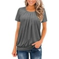 thumbnail image 1 of Teissuly Fashion Ruched Round Neck Blouse Tees For Women Solid Color Loose Short Sleeve Tops Summer Classic T-Shirt, 1 of 7