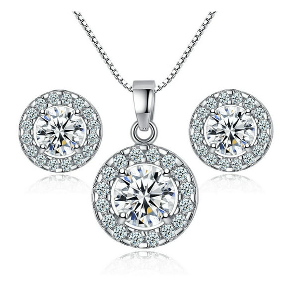 Teissuly Fashion Shiny Rhinestone Pendent Crystal Wedding Necklace Earrings Jewelry Set