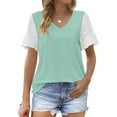 thumbnail image 1 of Teissuly Fashion Woman Casual V-Neck Vintage Solid Mesh Blouse Short Sleeve T-Shirt Summer Tops, 1 of 7