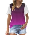 thumbnail image 1 of Teissuly Fashion Woman Casual V-Neck Vintage Solid Mesh Blouse Short Sleeve T-Shirt Summer Tops, 1 of 6