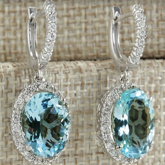 Teissuly Fashion Women Aquamarine Bridal Ear Hoop Dangle Earring