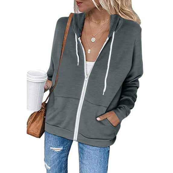 Teissuly Fashion Women Casual Hooded Slim Zipper Fleece Sweater Coat