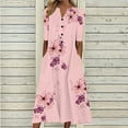 thumbnail image 1 of Teissuly Fashion Women Casual Loose Printing V-Neck Short Sleeve Button Pockets Long Dress, 1 of 8