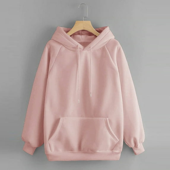 Teissuly Fashion Women Casual Winter Solid Long Sleeve Button Pocket Hooded Sweatshirt