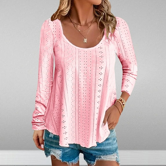 Teissuly Fashion Women Round-Neck Long Sleeve Casual T-shirt Top Solid Blouse