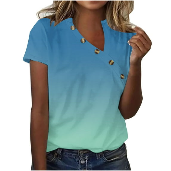 Teissuly Fashion Women Summer Solid V-Neck T-Shirt Short Sleeve Casual Blouse Tops