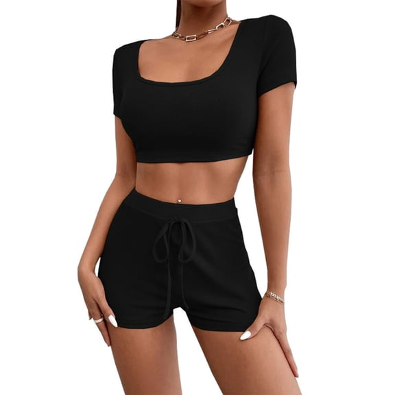 Teissuly Fashion Women Summer Vest Camis Short Pants Suit Set Short Sleeve Bandage Sexy Sets