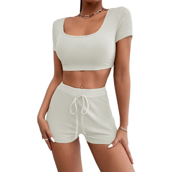 Teissuly Fashion Women Summer Vest Camis Short Pants Suit Set Short Sleeve Bandage Sexy Sets