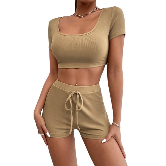 Teissuly Fashion Women Summer Vest Camis Short Pants Suit Set Short Sleeve Bandage Sexy Sets