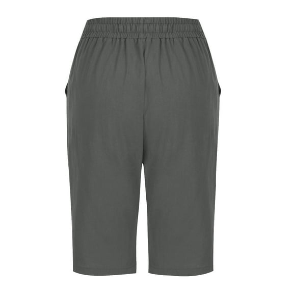 Teissuly Fashion Womens Casual Solid Color Waist Elastic Loose Half Shorts Pants With Pocket