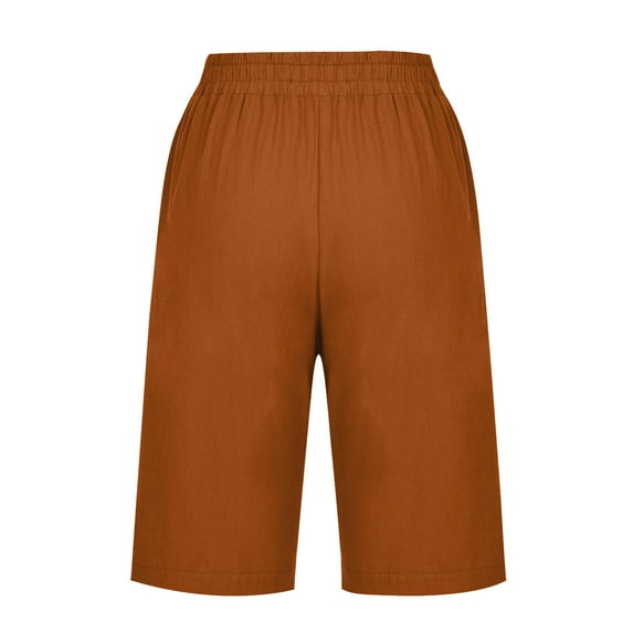 Teissuly Fashion Womens Casual Solid Color Waist Elastic Loose Straight Wide Leg Half Shorts Pants With Pocket