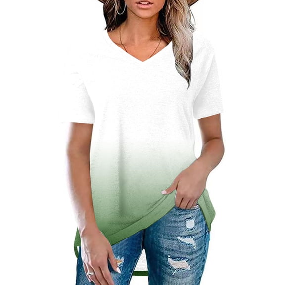 Teissuly Fashionable Women's Summer Printing V Neck T-shirt Short Sleeved Casual Tops