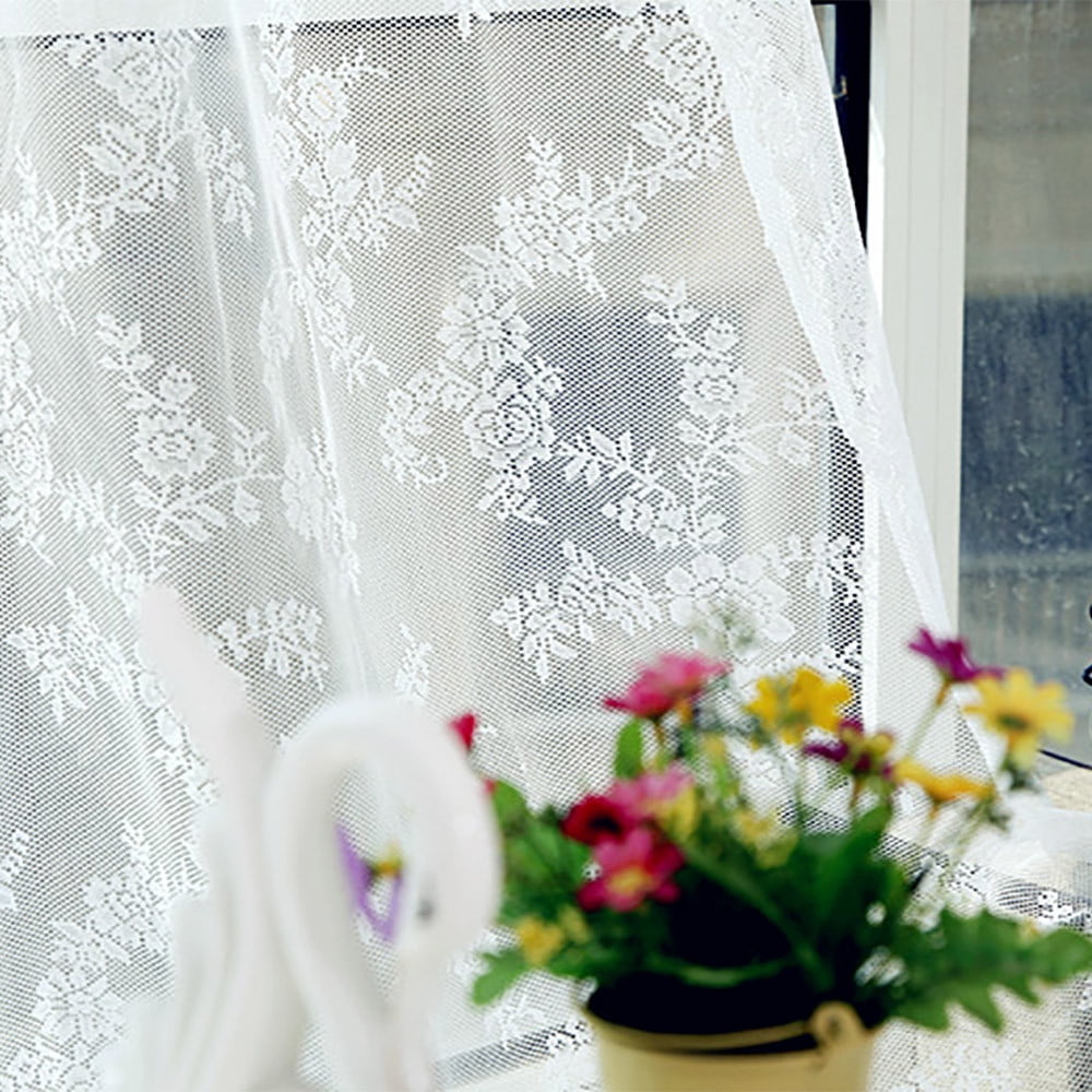 Teissuly Flower Sheer Curtain Tulle Window Voile Drape Valance 1 Panel