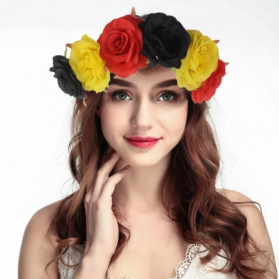 Teissuly Flower Wreath Germany Hair Accessory Flowers Headband Headdress Party Carnival Black