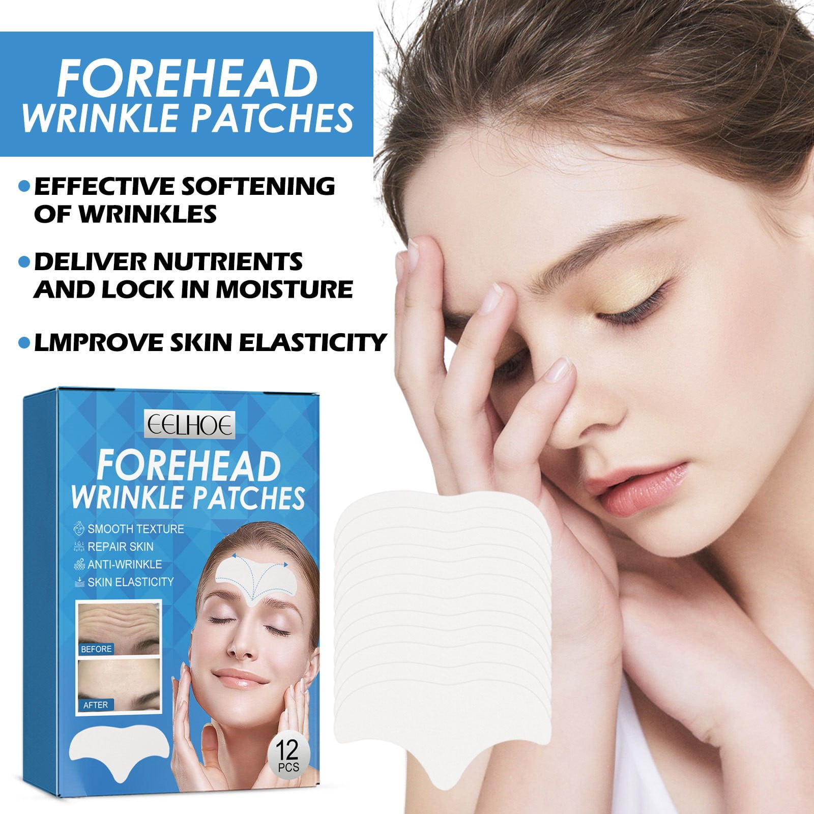 Teissuly Forehead Wrinkle Patche，12-Pack Forehead Wrinkle