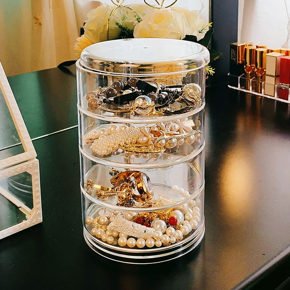 Teissuly Four Layer Rotating Earring Storage Box Clear Acrylic Hairpin Jewelry Display