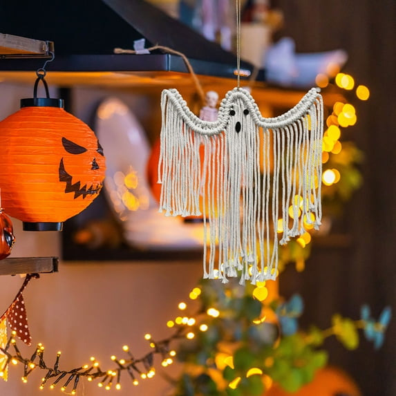 Teissuly Halloween Hanging Decoration, Halloween Hand-Woven White Hangings Ornaments Pendant, Scary Wall Pendant For Halloween Tree Home Party Decorations Supplies
