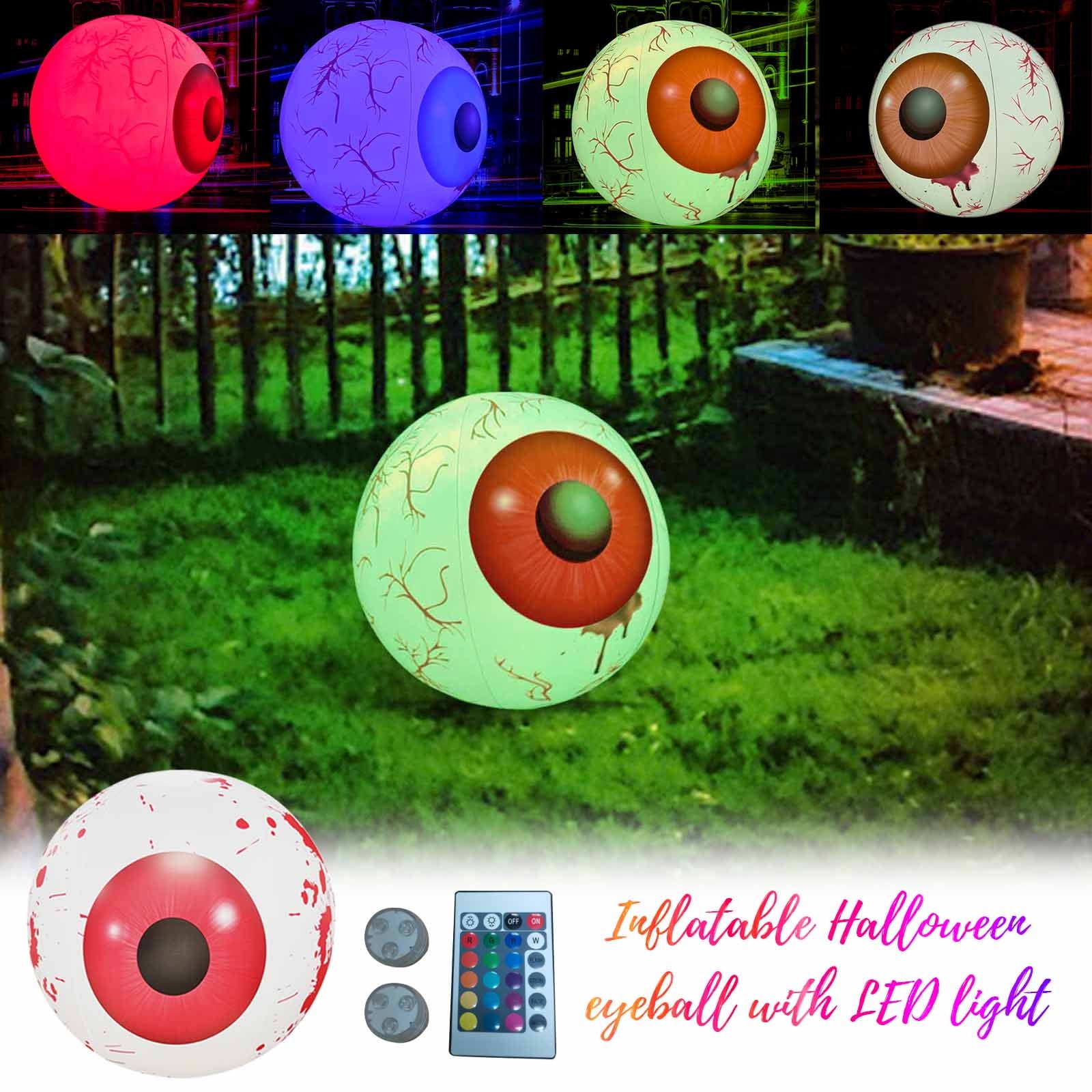 Teissuly Halloween Inflatable Eyeball Giant LED Light up Bloodshot